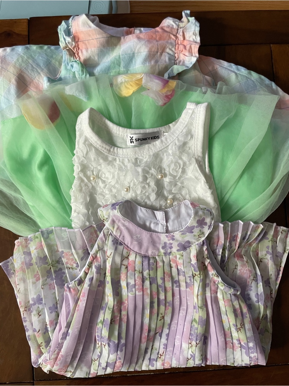 Baby girl dress bundle, Floral, pleated, Tulle, Mint, Lavender 18-24 months